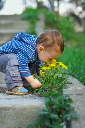 niño que huele flores